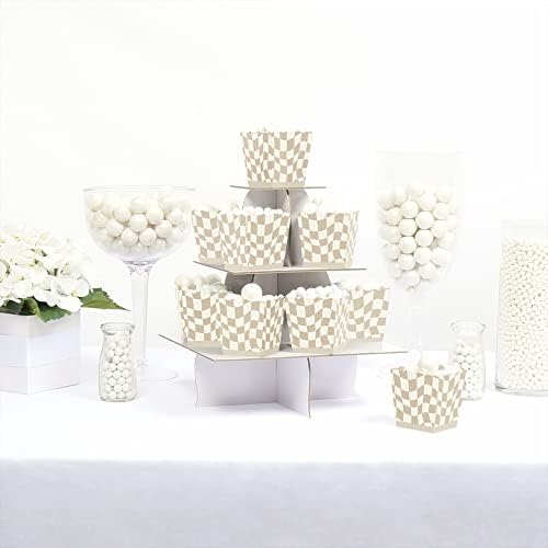 Big Dot of Happiness Tan Checkered Party Favor Boxes Set of 12