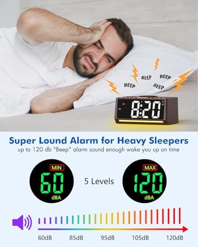 Te-Rich Retro Digital Alarm Clock with Mood Lights and Wireless Charging