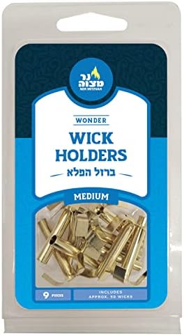 Ner Mitzvah Wonder Wick Holder Set - 9 Holders and 50 Red Cotton Wicks