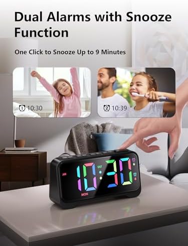 Mesqool Super Loud Alarm Clock with RGB Display and Night Light - Black