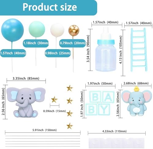 Gyufise 33Pcs Baby Elephant Cake Topper 3D Decorations