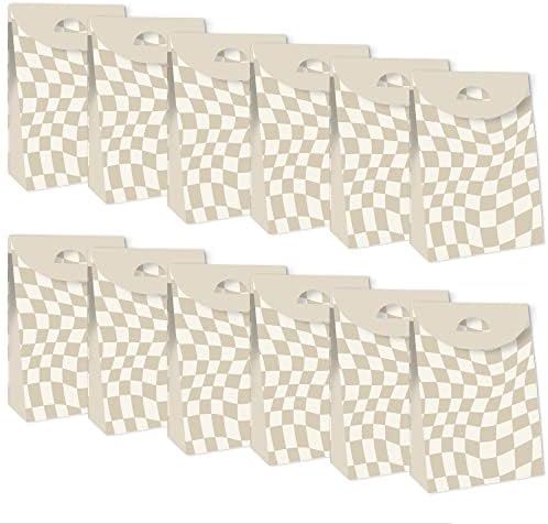 Tan Checkered Party Goodie Bags Set of 12
