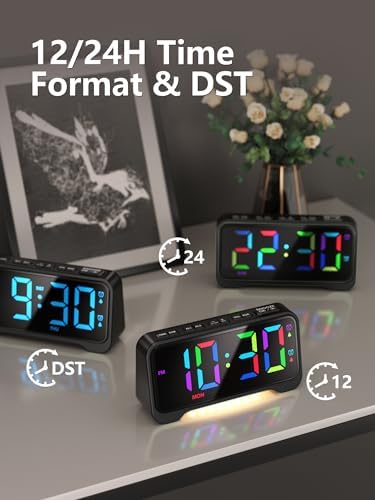 Mesqool Super Loud Alarm Clock with RGB Display and Night Light - Black