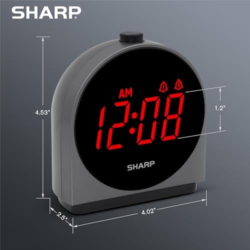 Sharp Dual Alarm Clock with USB Charging and Dimmable Display