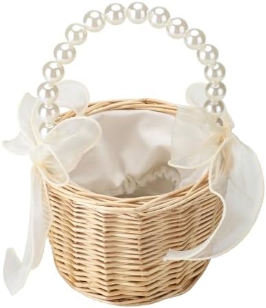Classic Pearl Woven Hand Basket for Wedding Ceremony