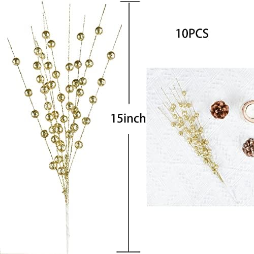 DearHouse 10 Pack Gold Christmas Berry Stems for Decor