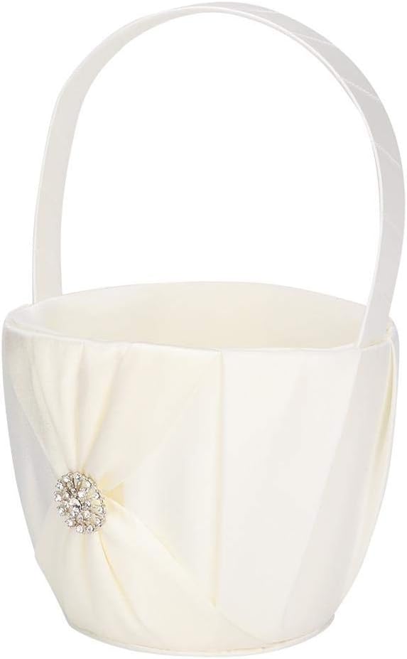 Elegant Ivory Flower Girl Basket with Satin Bow