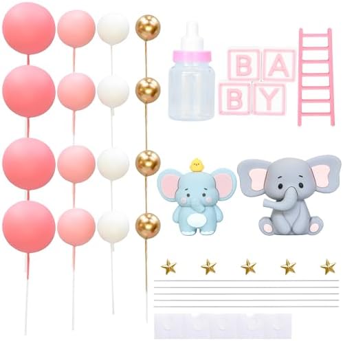 Gyufise 33Pcs 3D Elephant Cake Toppers Pink