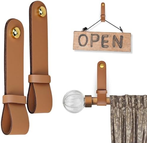 Premium Leather Curtain Rod Holders 2 Pack Light Brown