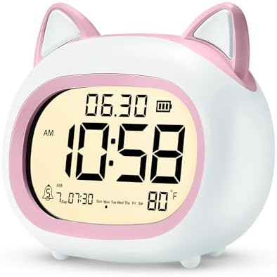 Adorable Cat Alarm Clock for Kids with Night Light
