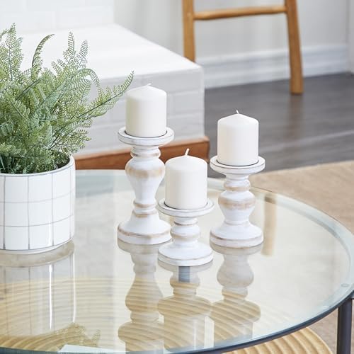 Deco 79 White Wood Candle Holder Set of 3