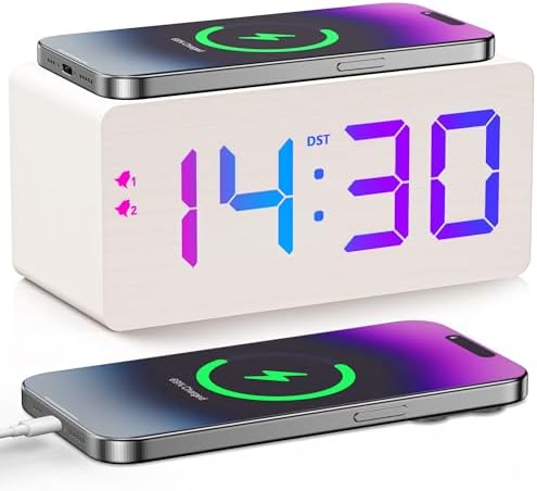 URAYCO Wooden Digital Alarm Clock with RGB Display and Fast Charging