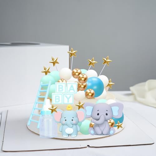 Gyufise 33Pcs Baby Elephant Cake Topper 3D Decorations