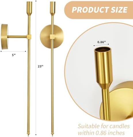 Gold Candle Sconces Wall Holder Set of 2 Modern Decor