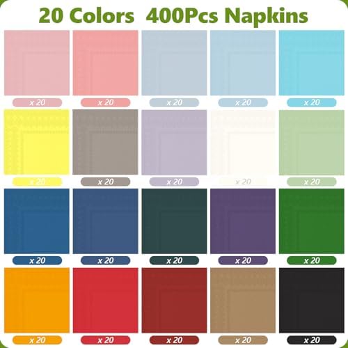 400 Pack Cocktail Napkins 20 Colors 10x10 Inch