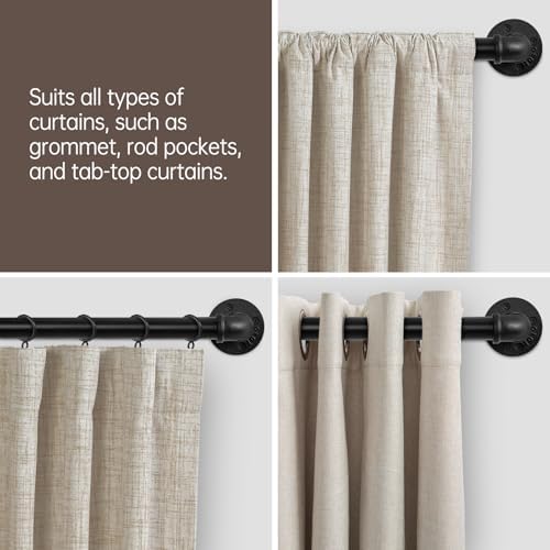 Zeerobee 1 Inch Black Curtain Rod 48-86 Inches