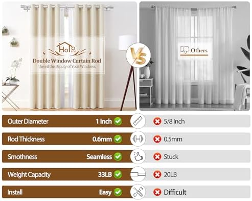 Hotozon Double Curtain Rods 72-144 Inch Silver