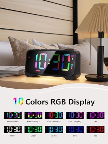 Mesqool Super Loud Alarm Clock with RGB Display and Night Light - Black
