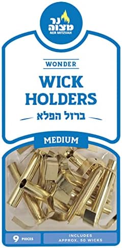 Ner Mitzvah Wonder Wick Holder Set - 9 Holders and 50 Red Cotton Wicks