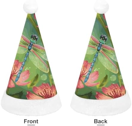 Santa Hat with Dragonflies and Flowers Christmas Headwear