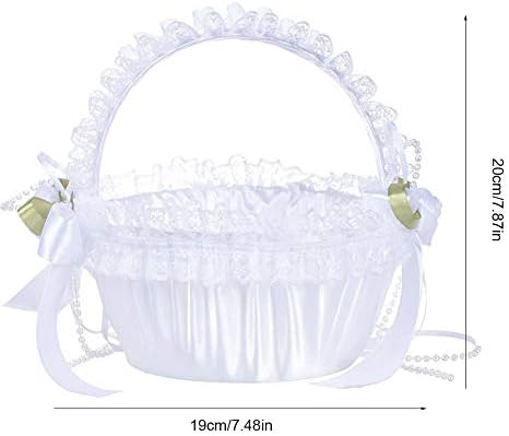 Modern Luxury Ivory Lace and Polyester Flower Girl Basket with Handle