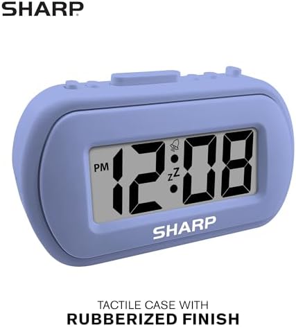 Sharp Digital Alarm Clock with Blue Backlight and Soft Tactile Finish