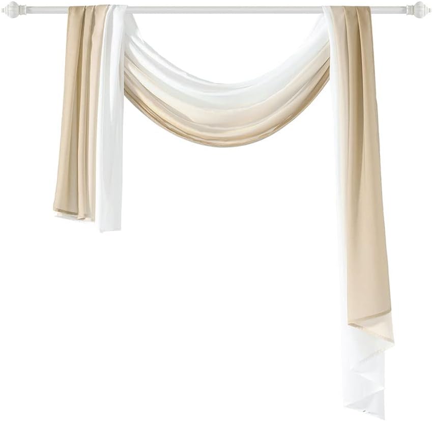 NAPEARL Ombre Window Scarf Valance 144 Inches Beige