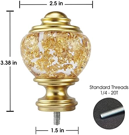 Gold Foiled Clear Curtain Rod Finials Set of 2