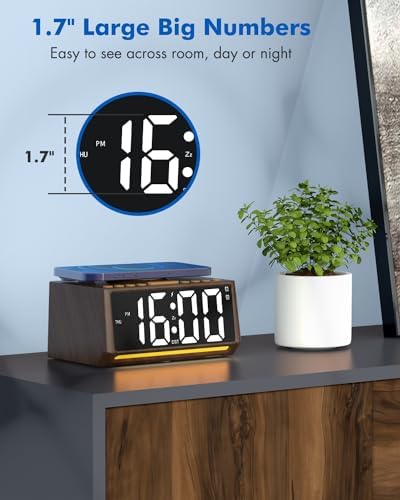 Te-Rich Retro Digital Alarm Clock with Mood Lights and Wireless Charging