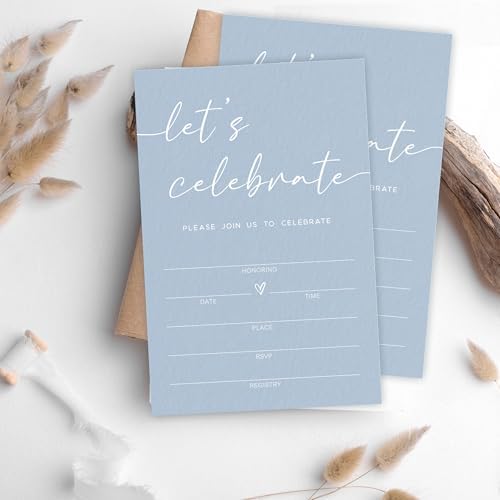 Lets Celebrate Party Invitations 25 Pcs Blue Minimalist Card Set