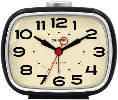 Sharp Battery Powered Alarm Clock Retro Design Quiet Operation