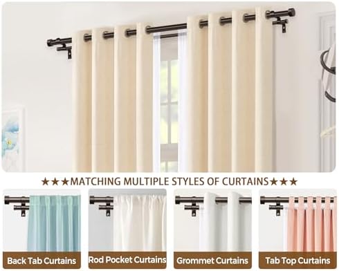KAMANINA 1 Inch Double Curtain Rods 66-120 Inches Heavy Duty Bronze