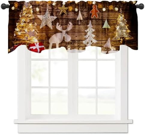 54x18 Inch Christmas Cartoon Window Valance with Xmas Tree and Elk Design