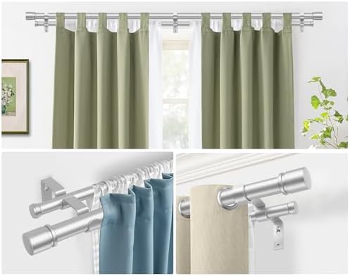 Hotozon Double Curtain Rods 72-144 Inch Silver