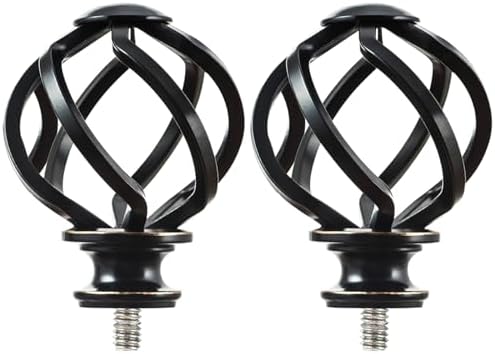 KAMANINA 2pcs Black Finials for Curtain Rods