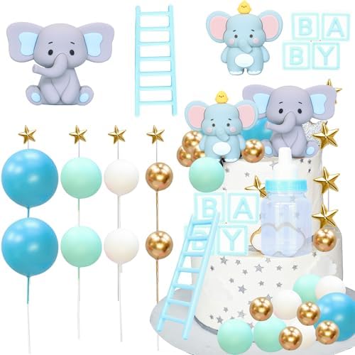 Gyufise 33Pcs Baby Elephant Cake Topper 3D Decorations