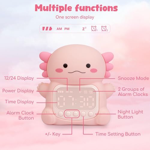 Axolotl Alarm Clock with Night Light for Kids