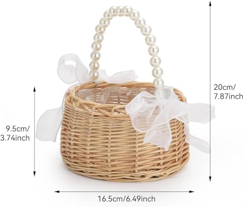 Wicker Rattan Flower Girl Basket for Wedding Ceremony