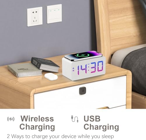 URAYCO Wooden Digital Alarm Clock with RGB Display and Fast Charging