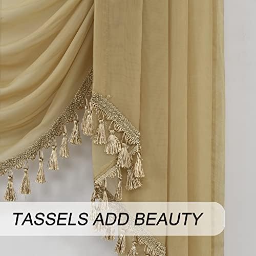 Waterfall Sheer Curtain Valance with Tassels for Bedroom and Living Room