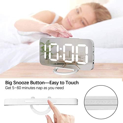 Miowachi White Digital Alarm Clock with LED Mirror