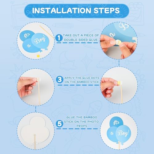 LASLU Its A Boy Photo Booth Props Kit on Sticks Set of 25pcs
