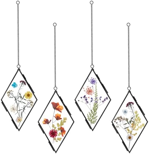 Qunclay 4Pc Floating Glass Frame Rhombus Wall Art Display