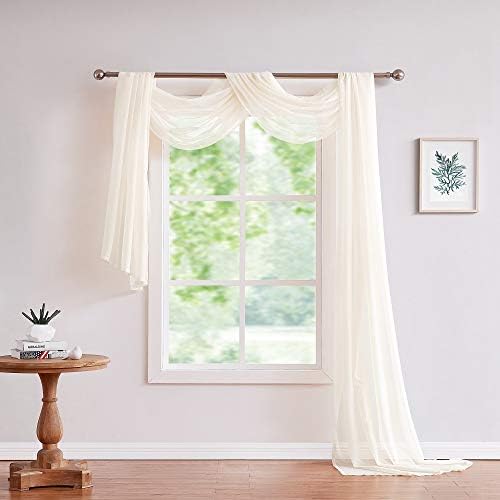 Warm Home Designs 24 Feet Beige Sheer Window Scarf