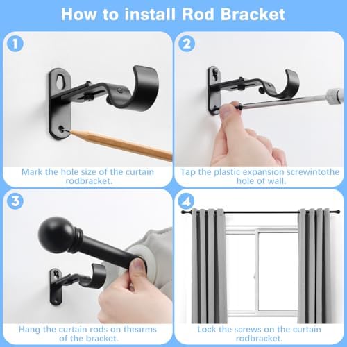 Adjustable Curtain Rods 16-60 Inches Black Pack of 1