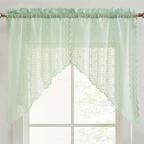 HLC ME Sophia Floral Valance 28x36 Inch Seafoam Green Set of 2