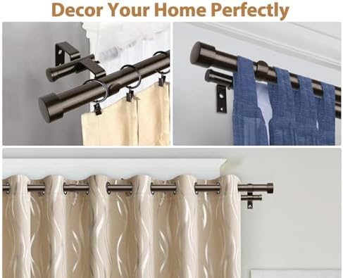 KAMANINA 1 Inch Double Curtain Rods 66-120 Inches Heavy Duty Bronze