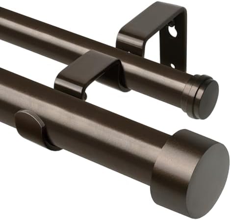 KAMANINA 1 Inch Double Curtain Rods 66-120 Inches Heavy Duty Bronze
