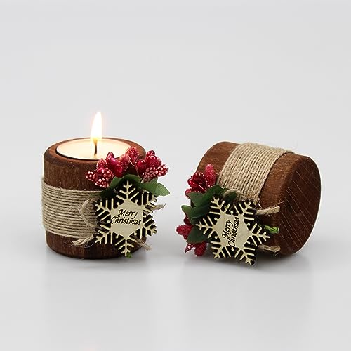 10PCS Handmade Wooden Christmas Candle Holder with Snowflake Design