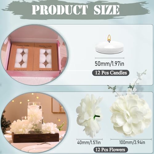 24 Pcs Floating Candles and Artificial Flowers Set